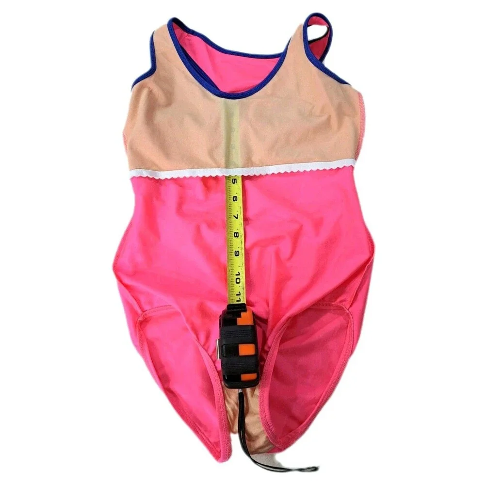 Aja Girls 90s Twisted Triangle Open Back Keyhole Leotard Neon Pink Size 12/14
